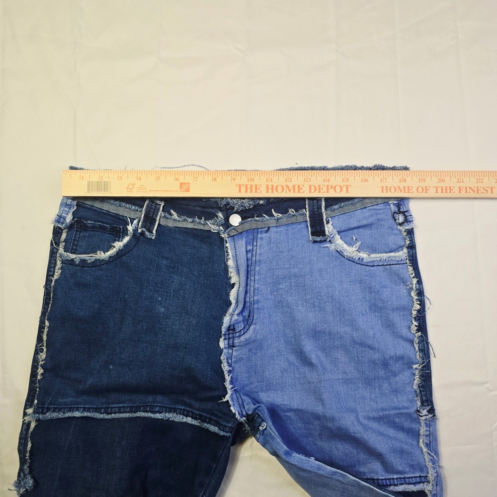 Unbranded Men's Patchwork Denim Jeans XL 36 x 29 Blue Frayed Raw Edge Seams Z36 - Picture 10 of 12